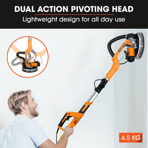 UNIMAC 225mm Long Reach Drywall Sander Kit | 750W Telescopic Foldable | Vacuum System | LED Worklight | 6x Sanding Discs