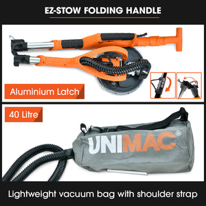 UNIMAC 225mm Long Reach Drywall Sander Kit | 750W Telescopic Foldable | Vacuum System | LED Worklight | 6x Sanding Discs