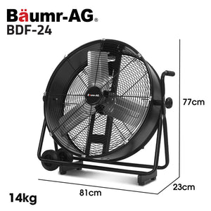 BAUMR-AG Industrial Mobile Floor Drum Fan | 24" 610mm | 260W | Tilting | Heavy-Duty Frame | Commercial | EESS Certified