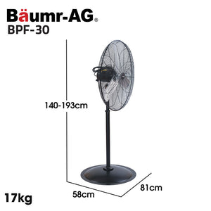 BAUMR-AG Industrial Pedestal Fan | 30" 762mm | 300W | Heavy-Duty | 3-Speed | Commercial | EESS Certified