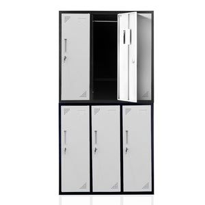 Fortia 6-Door Metal Storage Cabinet | Lockers for Gym & Office, Black and Grey