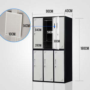 Fortia 6-Door Metal Storage Cabinet | Lockers for Gym & Office, Black and Grey