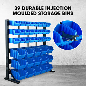 BAUMR-AG 39 Parts Bin Rack Storage System | Floor Mount, Blue