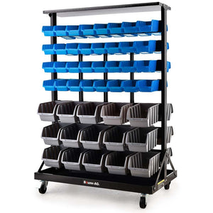 Baumr-AG | Storage Bin Rack | 94 Parts | Mobile Double-Sided Organizer | Blue