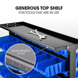 Baumr-AG | Storage Bin Rack | 94 Parts | Mobile Double-Sided Organizer | Blue