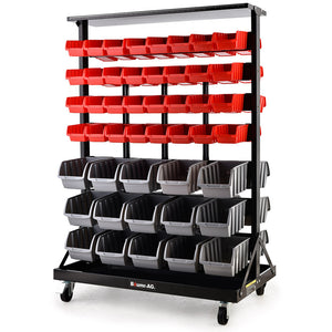 Baumr-AG | Storage Bin Rack | 94 Parts | Mobile Double-Sided Organizer | Red