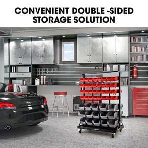 Baumr-AG | Storage Bin Rack | 94 Parts | Mobile Double-Sided Organizer | Red