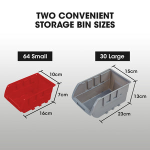 Baumr-AG | Storage Bin Rack | 94 Parts | Mobile Double-Sided Organizer | Red