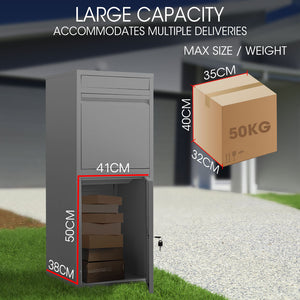 FORTIA Parcel Post Box Letterbox | Freestanding Mail Box with Letter Slot | Woodland Grey