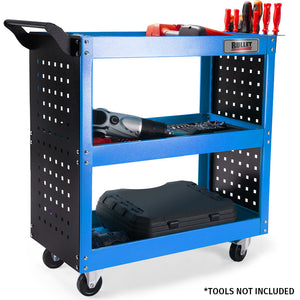 Bullet 3-Tier Tool Trolley Cart | Steel | Pegboard + Screwdriver Bay | Blue