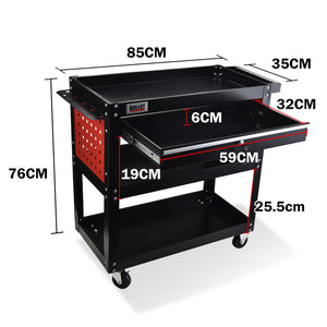 Bullet 3-Tier Tool Trolley Cart | Steel | Drawer + Pegboard + Screwdriver Bay | Black/Red