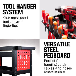 Bullet 3-Tier Tool Trolley Cart | Steel | Drawer + Pegboard + Screwdriver Bay | Black/Red