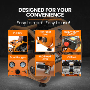 UNIMAC 6L Silent Oil-Free Air Compressor | 1.5HP Portable Electric | Air Tools & Tyre Inflation