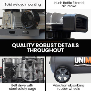 UNIMAC 70L Commercial Air Compressor | 2.2kW | 280L/min | 116PSI | Brushless Motor | Certified Tank | Long Service Life