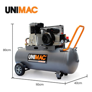 UNIMAC 100L Industrial Air Compressor | 2.6kW | 370L/min | 116PSI | Brushless Motor | Certified Tank | 15A Plug