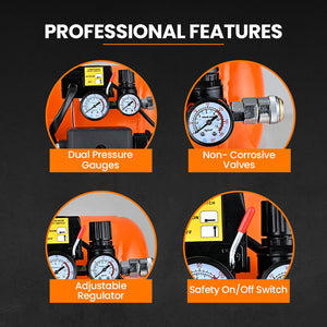 UNIMAC 16L Twin Tank Air Compressor | 116PSI | Portable Silent Oil-Free Electric | Air Tools & Tyre Inflation