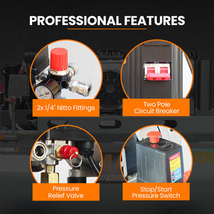 UNIMAC 150L Ultra-Silent Oil-Free Air Compressor | 4.5HP | Long Life Quad Motor | 116PSI | Twin Nitto Outlets | 15A Plug