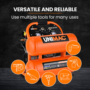 UNIMAC 20L Twin Tank Air Compressor | 116PSI | Portable Silent Oil-Free Electric | Air Tools & Tyre Inflation