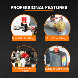 UNIMAC Silent Oil-Free Air Compressor | 40L | 2.0HP Portable | Twin Nitto Outlets