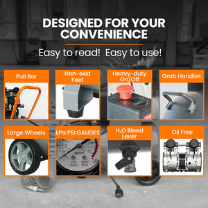 UNIMAC Silent Oil-Free Air Compressor | 40L | 2.0HP Portable | Twin Nitto Outlets