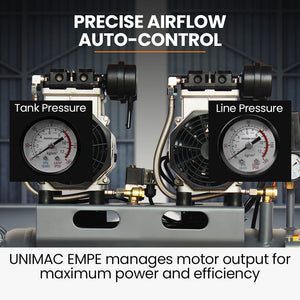 UNIMAC Silent Oil-Free Air Compressor | 50L | 3.0HP Portable | Twin Nitto Outlets