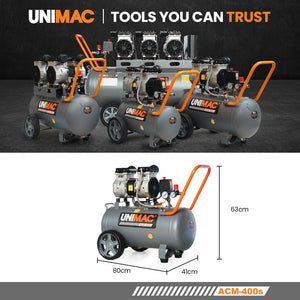 UNIMAC Silent Oil-Free Air Compressor | 50L | 3.0HP Portable | Twin Nitto Outlets