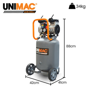 UNIMAC 50L Silent Oil-Free Portable Air Compressor | 2HP Electric | Vertical | Air Tools & Tyre Inflation