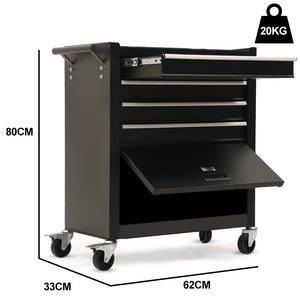 Bullet Pro 4 Drawer Tool Box Cabinet Trolley | Storage with 1-Door Toolbox | Garage Organiser Set | Black