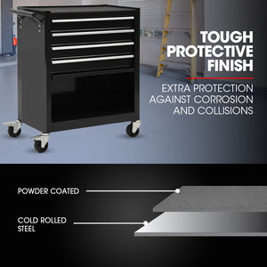 Bullet Pro 4 Drawer Tool Box Cabinet Trolley | Storage with 1-Door Toolbox | Garage Organiser Set | Black