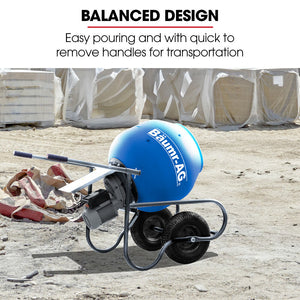 BAUMR-AG 100L Portable Poly Drum Cement Mixer | Ultra-Light 36kg | 16 Inch Tyres | Electric Direct Drive Motor