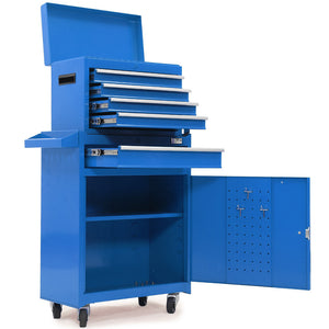 Bullet Pro 5 Drawer Tool Box Cabinet Chest | Storage with 1-Door Toolbox | Garage Organiser Set | Blue