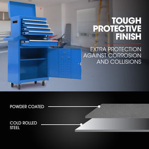 Bullet Pro 5 Drawer Tool Box Cabinet Chest | Storage with 1-Door Toolbox | Garage Organiser Set | Blue