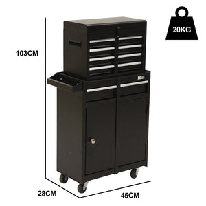 Bullet Pro 5 Drawer Tool Box Cabinet Chest | Storage with 1-Door Toolbox | Garage Organiser Set | Black