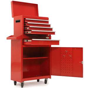 Bullet Pro 5 Drawer Tool Box Cabinet Chest | Storage with 1-Door Toolbox | Garage Organiser Set | Red