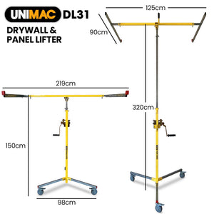 UNIMAC Drywall & Panel Lifter | 1200 x 3600 | 68kg Max | Gyprock Sheet | Galvanised | No-mark Locking Castors