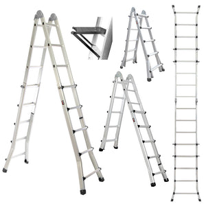 Bullet 5.1m Folding Aluminium Multipurpose Ladder | Workshelf Platform | Spring-Assisted Rapid Safety Lock Adjusters