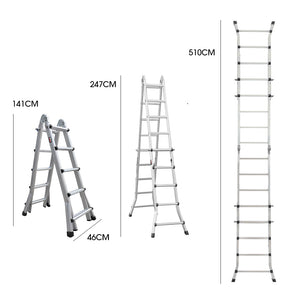 Bullet 5.1m Folding Aluminium Multipurpose Ladder | Workshelf Platform | Spring-Assisted Rapid Safety Lock Adjusters