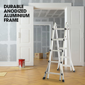 Bullet 5.1m Folding Aluminium Multipurpose Ladder | Workshelf Platform | Spring-Assisted Rapid Safety Lock Adjusters