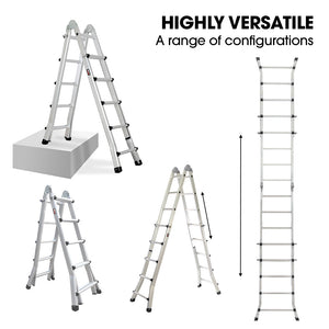 Bullet 5.1m Folding Aluminium Multipurpose Ladder | Workshelf Platform | Spring-Assisted Rapid Safety Lock Adjusters