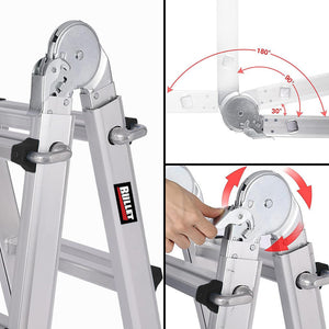 Bullet 5.1m Folding Aluminium Multipurpose Ladder | Workshelf Platform | Spring-Assisted Rapid Safety Lock Adjusters