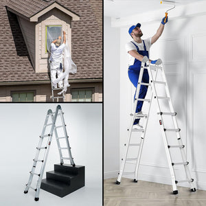 Bullet 5.1m Folding Aluminium Multipurpose Ladder | Workshelf Platform | Spring-Assisted Rapid Safety Lock Adjusters