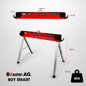 Baumr-AG Saw Horses | Set of 2 | 1000kg Capacity | Folding Adjustable | 2x4 Arms