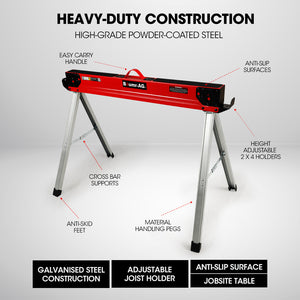 Baumr-AG Saw Horses | Set of 2 | 1000kg Capacity | Folding Adjustable | 2x4 Arms