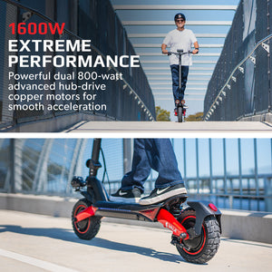 VALK Primal 9 | Dual Motor | 1600W Extreme Hill Climbing Electric Scooter | Black/Red
