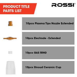 Rossi 40pc Plasma Cutter Consumables Kit | Fits PT-31 Torch | Includes Tips, Nozzles & Gas Rings