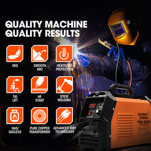 Rossi NextGen TIG/MMA 200A Welder | TIG-200 | Argon Gas | HF Start | Regulator Included