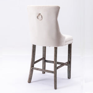 4x Velvet Bar Stools | Studs Trim | Wooden Legs | Tufted Dining Chairs | Kitchen