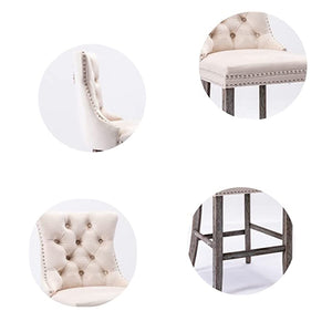 6x Velvet Bar Stools with Studs Trim | Wooden Legs | Tufted Dining Chairs | Kitchen