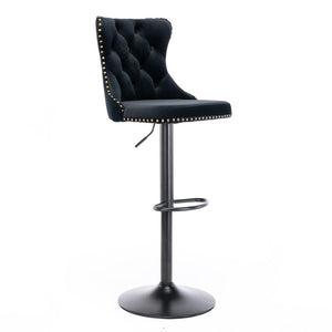 4x Height Adjustable Swivel Bar Stool | Velvet Nailhead Barstool | with Footrest