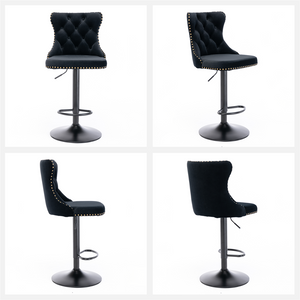4x Height Adjustable Swivel Bar Stool | Velvet Nailhead Barstool | with Footrest